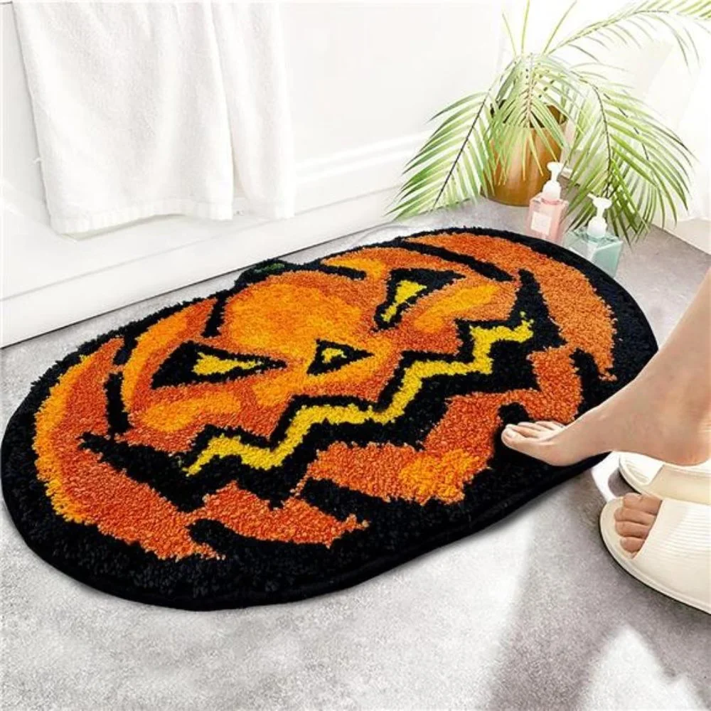 Halloween Decorations Cute Decor Bathroom Rugs, Pumpkin Bath NonSlip Mats